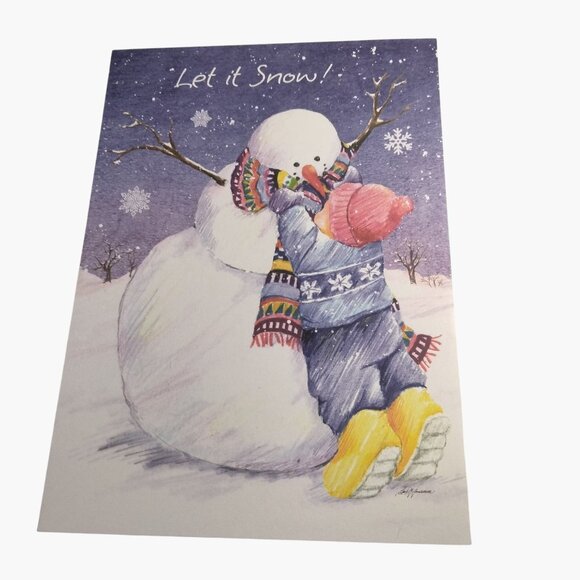 Let It Snow Holiday Greeting Card Snowman Barb Tourtillotte Happy New Year - Picture 1 of 5